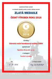 Zlatá medaile - český výrobek roku 2016